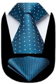 HISDERN Krawatten für Herren Königs Blau Gepunktete Hochzeit Krawatte mit Einstecktuch Punkte Formal Elegante Klassische Business