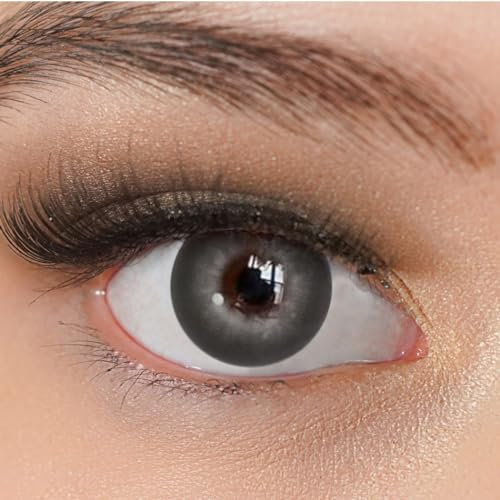 Kontaktlinsen farbig ohne Stärke grau | farbige graue Jahreslinsen | weiche Linsen | 2 Stück Farblinsen + Linsenbehälter | 0.0 Dioptrien | natürliche Farben | Charmiga Moon Gray