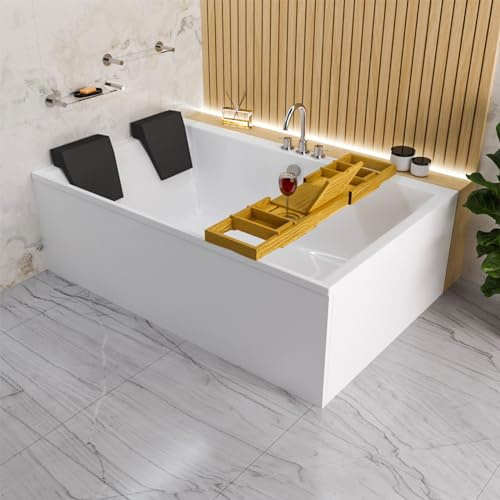 ECOLAM Badewanne Crown 190x120 für Zwei | Bambusablage 2 Kopfstütze Schürze | Duowanne Top QUALITÄT Acrylwanne riesige Wanne Ablauf Füße Silikon Verkleidung keine Fliesen nötig Bambusablage 2Kopfstütze