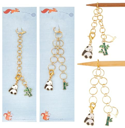 NBEADS 2 Cadena de Contador de Hileras de Punto Panda, Marcadores de Punto de Bambú, Accesorios para Contars con Anillo de Enlace de Hierro para Coser, Tejer, Seguimiento de Ganchillo, 2 Uds.