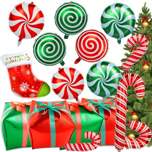 30 Stück Weihnachten Folienballons, Zuckerstange Ballon Set, Süssigkeit Zuckerstange für Christmas Deko, Weihnachtsballons für Weihnachtsfeier