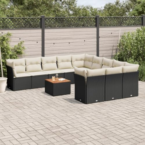 ZEYUAN 12-TLG. Garten-Sofagarnitur mit Kissen Schwarz Poly Rattan, Lounge Gartenmöbel Set, Möbelsets, Balkon Möbel, Gartenlounge, Gartensofa - 3256238