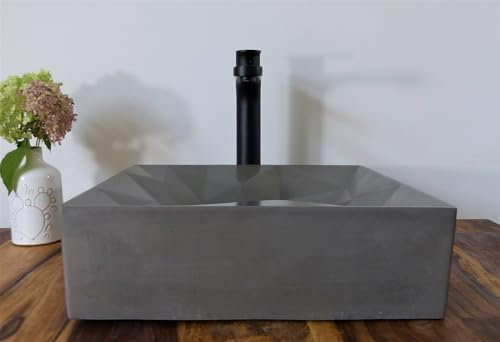 Nero Beton Aufsatz Waschbecken 3D Design grafisch grau Waschtisch Betonwaschbecken eckig 40x40cm