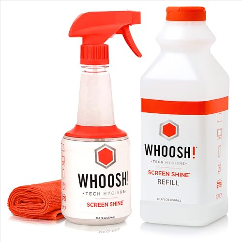 WHOOSH! Kit Nettoyant Écran OLED Pro 500 ML + Recharge 1 L Screen Shine avec Chiffon Microfibre – sans Traces, sans Alcool, Non Toxique – pour TV, Smartphones, Tablettes & Ordinateurs