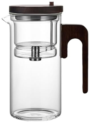susiodeu Einfach zu bedienende Glas Teekanne mit Edelstahl Teesieb für sanftes Ausgießen, One Click Filtration, Teetrennung, 800 ml