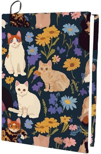 craspire Katze Dehnbare Buchabdeckung Blume Boho-Stoff Buchschutz 9 x 14 Zoll elastischer Stoff waschbar wiederverwendbar Frühling Kitty große Bücher wickelt Abdeckungen geeignet für 9 x 11 Zoll