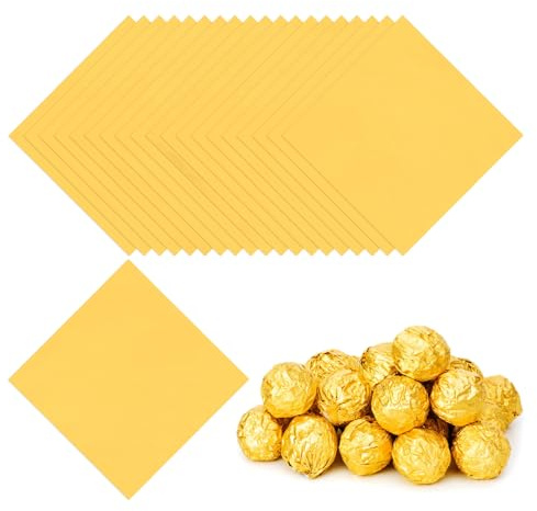 PATIKIL 100 Stück Folie Papier Wrapper, 12x12 cm Aluminiumfolie Bonbonpapier, glänzend Schokolade Verpackungen für Bonbonpapier Ostern, Süßigkeiten und Pralinen Bonbonsdekoration, Gold