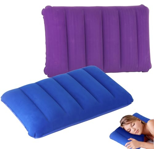 Prmape 2 Stück Aufblasbares Kissen, Reisekissen Aufblasbar 43x27cm, Aufblasbare Camping Kissen Ultraleicht, Ergonomisches Nackenkissen Aufblasbar für Büro Outdoor Wandern