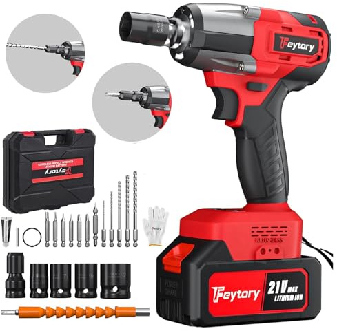 Cordless Impact Wrench 550N.M,Professional 3-in-1 Impact Gun，high Torque，Light Weight，LED,4 Sockets,12 Drill Suitable for Cars and Homes