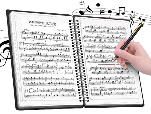 Flintronic Carpeta para Partituras, A4, 60 páginas, 30 Bolsillos, Negro