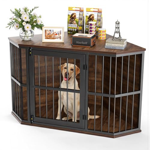 Gimars Eck-Hundekäfig Möbel, Hundehütte aus Holz, Beistelltisch, dekorative Haustierkiste für den Innenbereich, Möbelstil Hundehütte für kleine mittelgroße Hunde, Hundekäfig TV-Ständer, rustikales