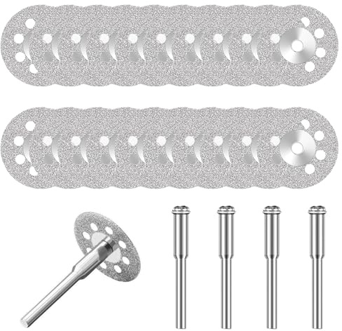 20Pcs Cutting Discs - Diamond Coated Metal Cutting Wheels (22mm) with 4 Mandrels | for Rotary Tools | Cuts Metal, Glass, Ceramic & Stone | High-Speed Precision Disc Cutter Set