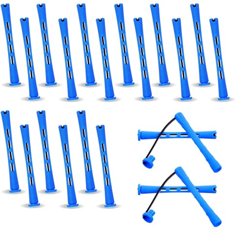 20 Pcs Perm Rods, ABS Plastic Silicone Curling Rods, Cold Wave Heatless Curlers Rollers for Short Long Hair Natural Waves, Curls, Voluminous Styles (0.35 Inches, Blue)