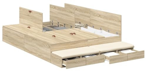 vidaXL Aufbewahrungsbettgestell Sonoma-Eiche 160 cm Holzwerkstoff, Moderner rechteckiger Bettgestell, langlebige Stauraumlösung, Elegantes minimalistisches Design, Kieferholz Möbel