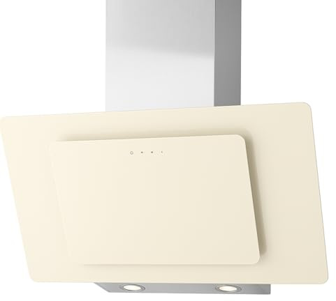 refsta 4179 ANDRO 90cm, Glas magnolie (RAL9001) / Edelstahl, Dunstabzug, Kopffrei Schräghaube, Touch Bedienung, 4 Stufen, 724 m³/h