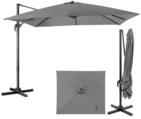 GYMAX Ombrellone da Balcone 3x3 M, Ombrellone Decentrato da Giardino, Laterale Roma (Grigio)