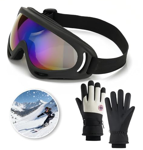 Kiuiom Lunettes de Protection,Gants Tactiles Chauds et ImperméAbles,Lunettes Gants de Ski pour L'Alpinisme Cyclisme,Course,Ski,Randonnée,Anti-Buée,Coupe-Vent,Homme et Femme