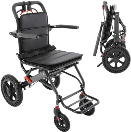 Fauteuil Roulant Pliable Leger, 8KG Aluminium Ultraléger Chaise Roulante Handicapé avec Pneus Honeycomb pour Tous Les Terrains,Voyage en Avion, Capacité Charge 100 kg