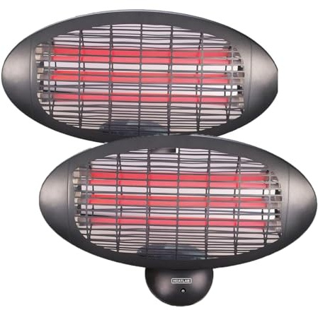 Heatlab Twinpack 2kW Quartz Bulb Wall Mounted Electric Heater with Pull Cord Switch in Black