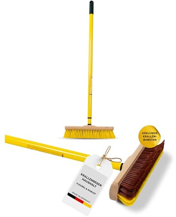 Fritze® Krallenbesen mit Teleskopstiel – Abgewinkelte Borsten für Teppiche, Haustierhaare & schwer erreichbare Stellen – Holzkörper mit Metall-Gewinde – Made in Germany