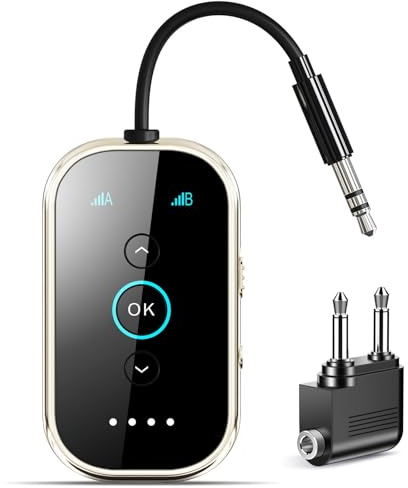 Transmisor Receptor Bluetooth 5.4, SINZONEu® Adaptador Audio Inalámbrico 2-en-1 con Dual Link, aptX HD para Avión, TV, Coche, Soporta 2 Auriculares Simultáneamente