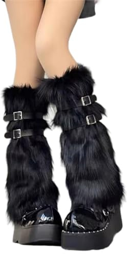 Gissroys dam pälsig fest kostym spänne fuskpäls luddig långa stövlar skor manschetter lock benvärmare/bagagerumshylsa/stövelskydd fuskpäls benvärmare, Black leg warmers bl, En Storlek