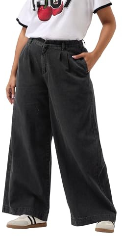 Yours Curve Pleated Wide Leg Jeans - Women's - Plus Size Curve Black