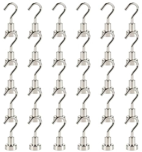 Jiyeo 30 Pack Neodymium Magnetic Hooks,Strong Magnet Hooks Heavy Duty for Hanging Extra Strong Silver Coated for Kitchen Garage Office Fridge Cabinets Keys Tools Clothes 10kg/22lb