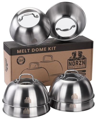 Norzn Brothers® Burger Dome Set (6 Pack) with Transparent Glass Window – 304 Stainless Steel Burger Cloche, Cheese Melting Dome for Smash Burger, BBQ Grill, Food-Grade Burger Cover, 10-Year Warranty