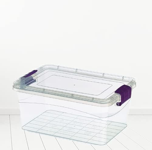 Set of 2 Plastic Storage Box Container Home Office Lockable Lid Stackable Box (20L)
