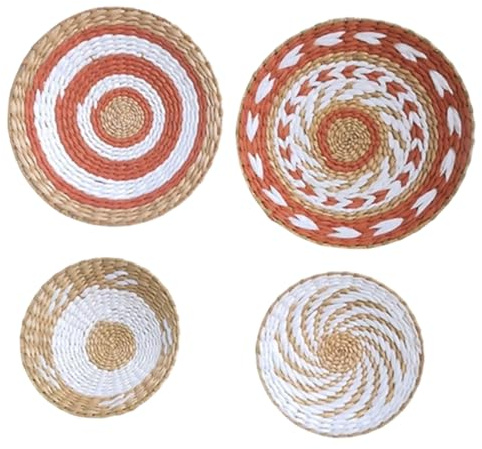 IMIKEYA 4 Piezas Disco de Decoración Mano Decoración de Pared Colgante Estilo Boho de Adornos de Pared Tejidos para Sala de Estar Dormitorio