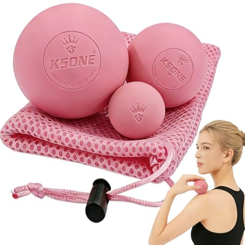3 Pièces Balle Massage, 6.5cm & 5cm & 3.5cm Balle de Massage Pour Le Yoga, Boule D'exercice, Boule Myofasicale Pour Cou Et Le Dos, épaules, Jambes Pieds Mains, Rose