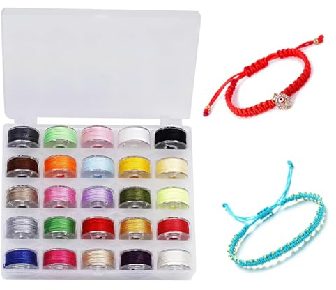 25 Rollen Gewachste Schnur Makramee Set, 0,55mm x 10m Garn (25 Farben). Polyesterschnur & Baumwollkordel Mit Box, Ideal Für DIY-Armbänder, Schmuck & Selber Basteln
