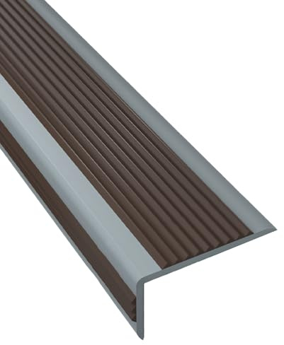 Nastro antiscivolo a forma di L, resistente, impermeabile, autoadesivo, per uso interno/esterno, soluzione di sicurezza durevole per tutte le condizioni atmosferiche (lunghezza marrone scuro)