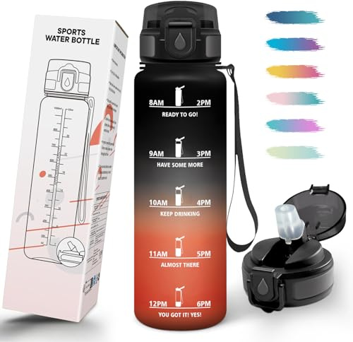 Mulbijeo Borraccia 1 Litro, Libre de BPA, Borracce con Cannuccia, A Prova di Perdita & Reutilizables, Borracce Palestra, Portatile, Borraccia Motivazionale per Campeggio, Palestra, Ufficio, Festa
