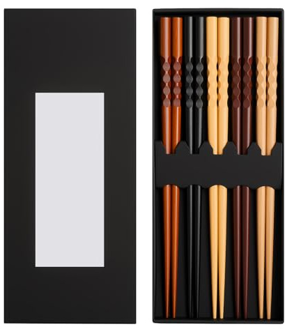 5 Paar Essstäbchen Holz Japanische Essstäbchen Sushi Stäbchen Sushistäbchen Wiederverwendbare Stäbchen Ess Natürliche Holzstäbchen Chopsticks mit Essstäbchenauflage für Sushi Ramen Reis Nudeln