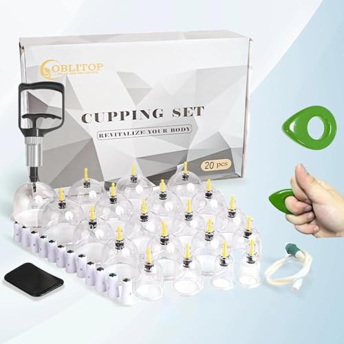 OBLITOP Juego de 20 vasos con bomba de vacío, tamaño para hombres y mujeres, vasos de vacío para músculos corporales, dolor de espalda, ventosa, juego de ventosas 20-Z01