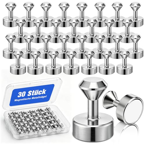 30 Stück Magnete Stark, 12×16 mm Neodym Magnet Extra Stark kegelförmige Mini Magnete mit Aufbewahrungsbox, geeignet für Magnettafel, Kühlschrank, Bürobedarf, Schulbedarf und Küchendekoration, Silber