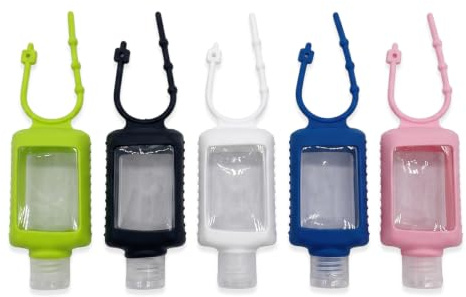 5 Pièces Flacons de Voyage en Silicone 60ml pour Gel Hydroalcoolique, Récipient Voyage Rechargeable avec Étui, Bouteille Souple Étanche pour Shampoing, Gel Douche, Lotion - 5 Couleurs