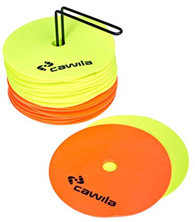 Cawila Markierungsscheiben, Floormarker 24er Set inkl. Halter, 12x orange + 12x Neongelb inkl. Träger