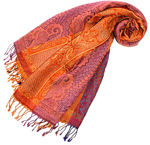 Lorenzo Cana - Foulard Pashmina pour femme en laine douce Motif cachemire multicolore 70 cm x 190 cm Écharpe en laine Etole 78196, Orange
