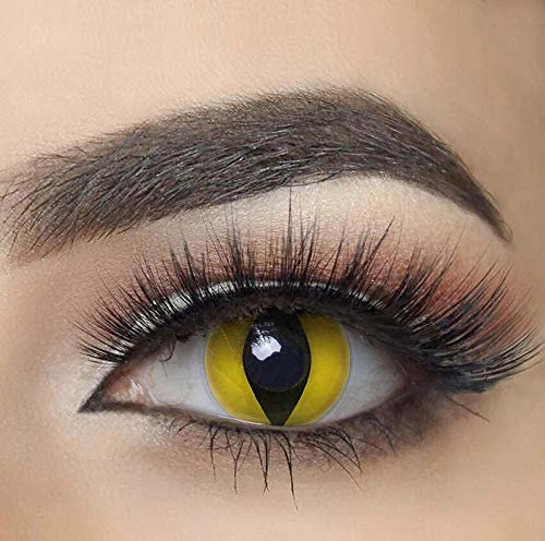 MYSA LENS® Lentilles De Contact De Couleur Fantaisie Crazy Lens Cosplay halloween Yeux De Chat Oeil Jaune De Serpent Cat Etui 12 Mois sans correction