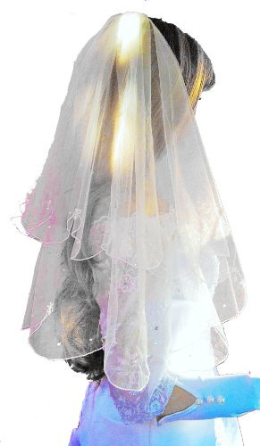 LadyMYP© 2lg Außergewöhnlicher-Brautschleier mit Perlen und Strass, 63cm, Ivory oder weiß (Ivory (hellcreme))
