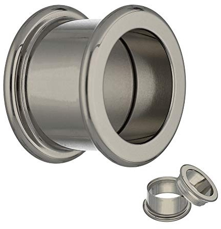 Treuheld® | TITAN Tunnel in SILBER - EXTRA LANG - 12 Größen: 2-20mm - zum Schrauben mit Innen-Gewinde - 10mm Länge - Piercing Ohr Flesh Tunnel aus silbernem Titanium für große/dicke Ohrläppchen