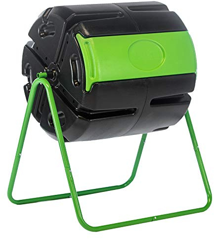 FCMP Outdoor HOTFROG Roto Single Chamber Batch Tumbling Composter - Outdoor Rotating Garden Compost Bin (HF-RM4000) Black & Green (37-Gallon)