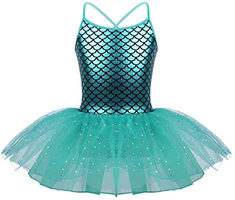 iiniim Maillot de Ballet Niña Tutú Vestido de Fiesta Traje de Baile Leotardo con Falda Malla Brillante Gimnasia Disfraz Sirena Princesa Bailarina Navidad Carnaval para Niñas A Azul 6 años