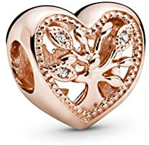 Pandora Moments Women's 14k Rose Gold-Plated Openwork Family Tree Heart Bracelet Charm, No Box