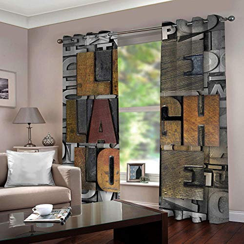 ZLQBed Tenda Oscurante Stile Industriale Lettere Tende Oscuranti Termiche Isolanti Coprente con Occhielli Tende da Sole per Camera da Letto Soggiorno Finestre Cameretta Bambini, 2 Pannelli, 183x214cm