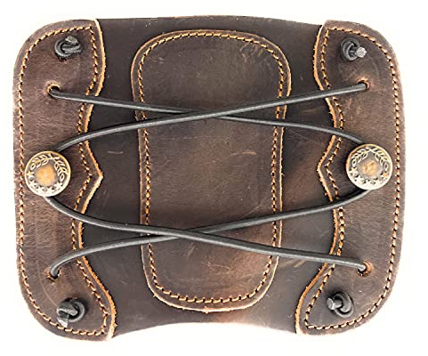 SAS Leather Traditional Arm Guard with Stretch Cord and Button Hook Armguard for Archery Bow Range Longbow Recurve Bow (Medium-6.25x5.5)