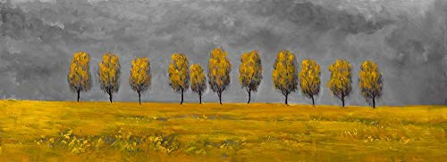 Imagen en lienzo enrollado árboles amarillos en un campo Atelier B - Paisaje horizontal Arte impreso Árboles Paisaje Cama Contemporáneo Bosque Campo Gree Lienzo Bellas Artes 19_X_55_in